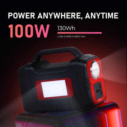 SR Portables 130W Power Station Generator Perfect for Camping, Road Trips, Emergency Power, and More 2 USB A, 1 DC, and 1 AC Port, 1.5W inbuilt LED Torch Light & 5W inbuilt LED Lamp (Thia Red)