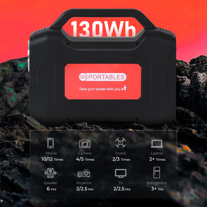 SR Portables 130W Power Station Generator Perfect for Camping, Road Trips, Emergency Power, and More 2 USB A, 1 DC, and 1 AC Port, 1.5W inbuilt LED Torch Light & 5W inbuilt LED Lamp (Thia Red)