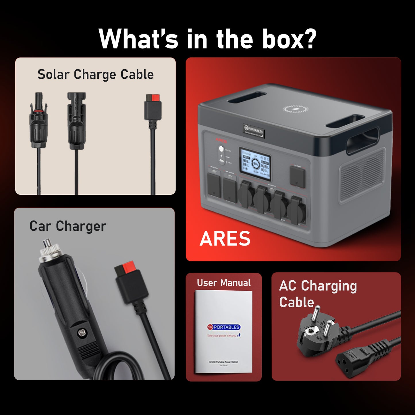 SR Portables Ares 2048Wh Portable Power Station with 800W Solar Output | Emergency Backup for Home | 3 Way Charging Support | LCD Display with 5W LED | Internal Cooling Fan with Overload Protection