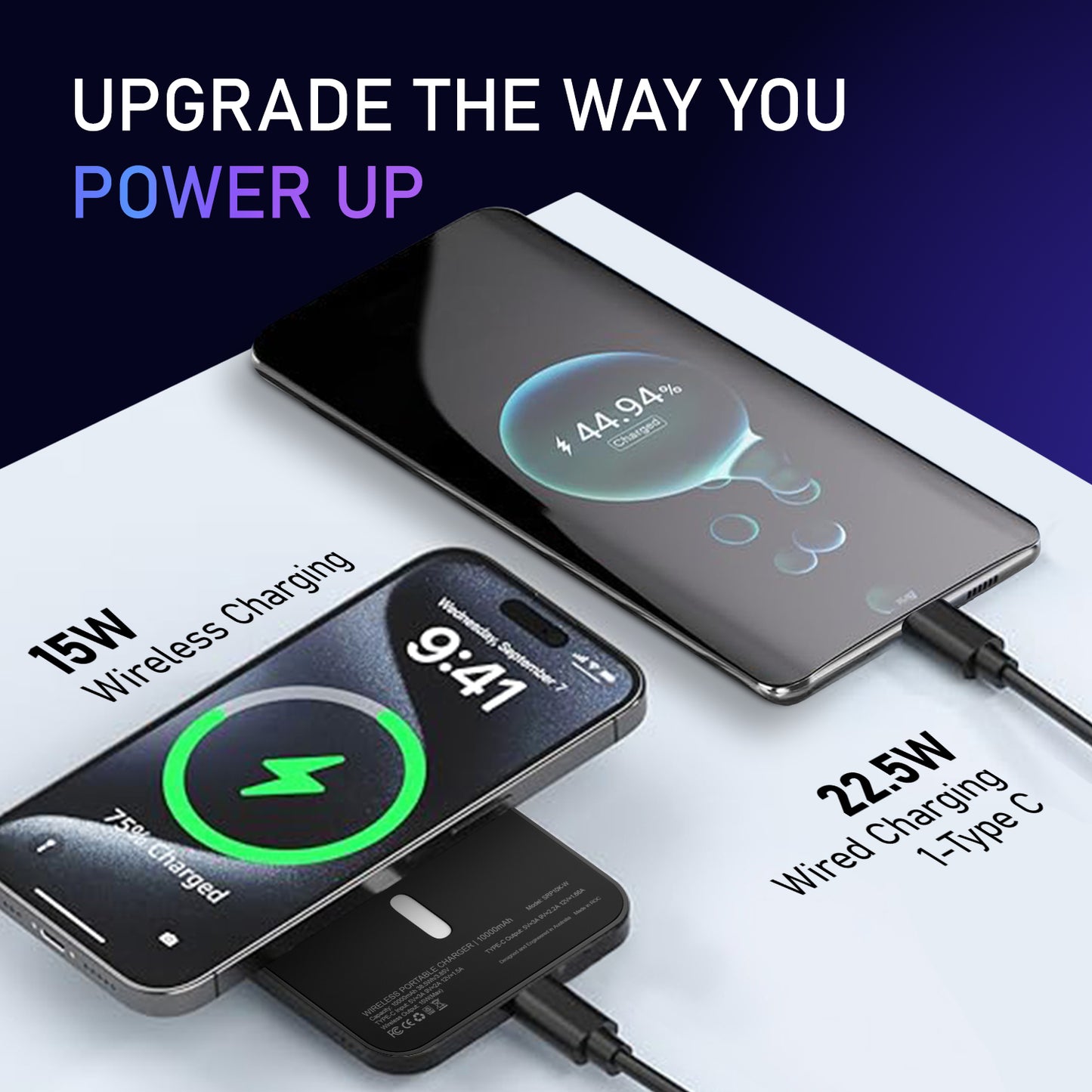 10000mAh Wireless Power Bank | 15W Wireless Fast Charging | Type-C Input & Output | LED Battery Indicator | Slim & Lightweight | Compatible with All Smartphones