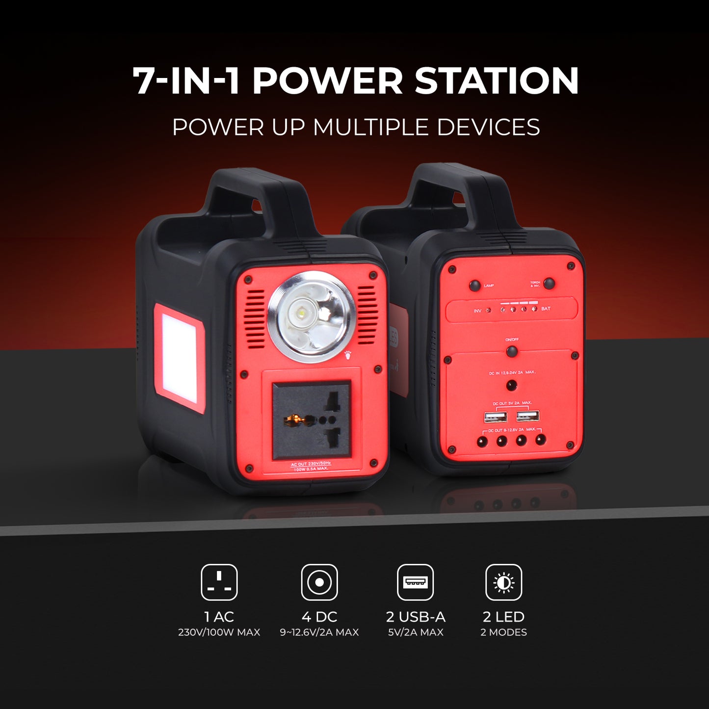 SR Portables 130W Power Station Generator Perfect for Camping, Road Trips, Emergency Power, and More 2 USB A, 1 DC, and 1 AC Port, 1.5W inbuilt LED Torch Light & 5W inbuilt LED Lamp (Thia Red)