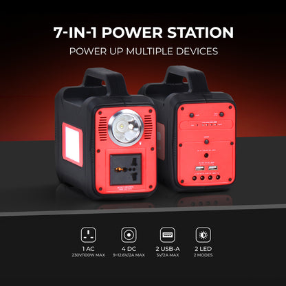 SR Portables 130W Power Station Generator Perfect for Camping, Road Trips, Emergency Power, and More 2 USB A, 1 DC, and 1 AC Port, 1.5W inbuilt LED Torch Light & 5W inbuilt LED Lamp (Thia Red)