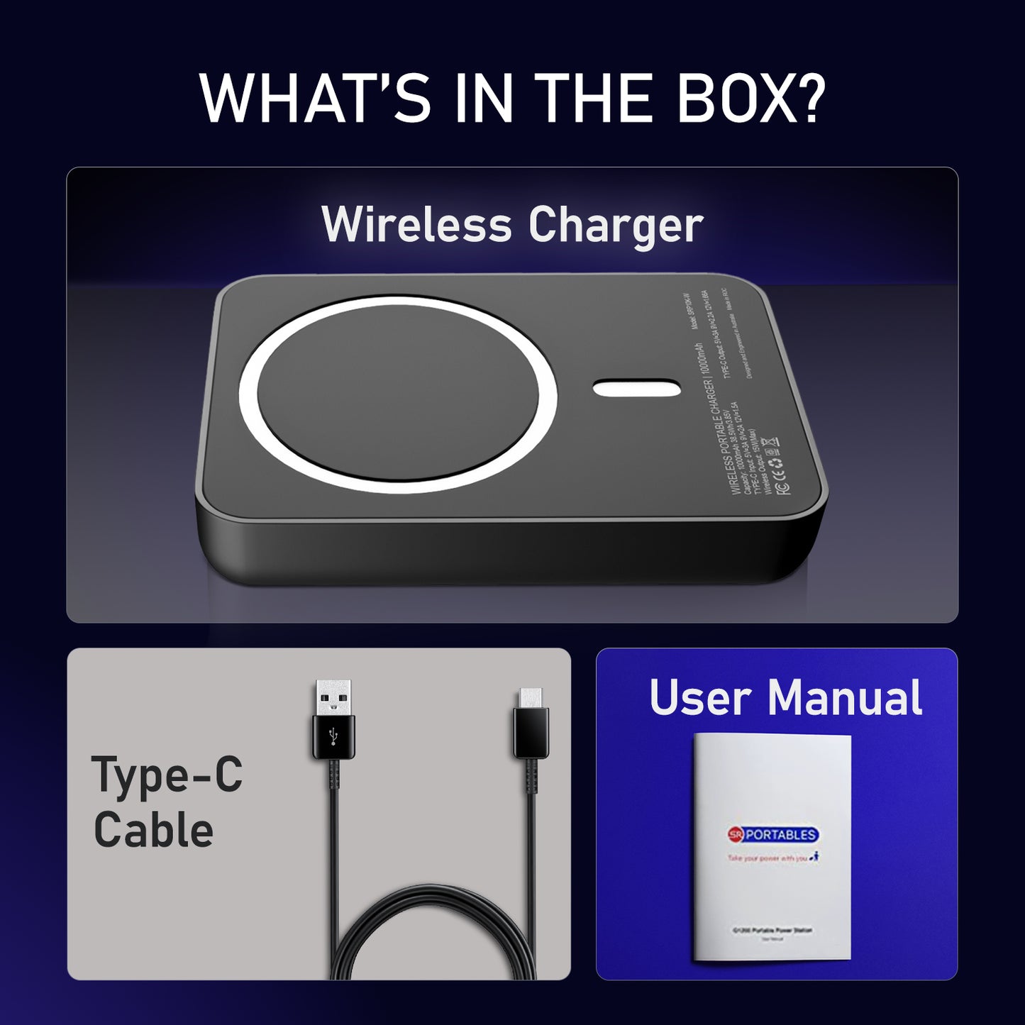 10000mAh Wireless Power Bank | 15W Wireless Fast Charging | Type-C Input & Output | LED Battery Indicator | Slim & Lightweight | Compatible with All Smartphones