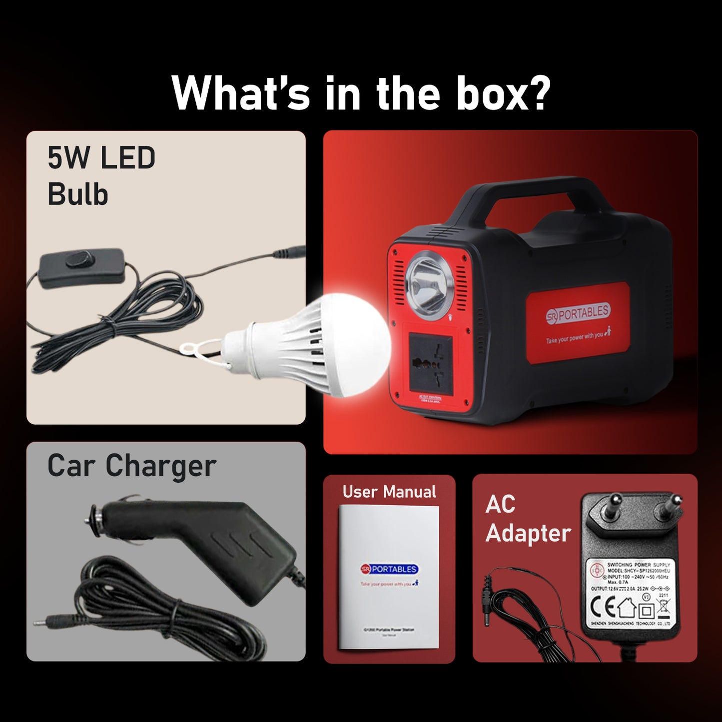SR Portables 130W Power Station Generator Perfect for Camping, Road Trips, Emergency Power, and More 2 USB A, 1 DC, and 1 AC Port, 1.5W inbuilt LED Torch Light & 5W inbuilt LED Lamp (Thia Red)