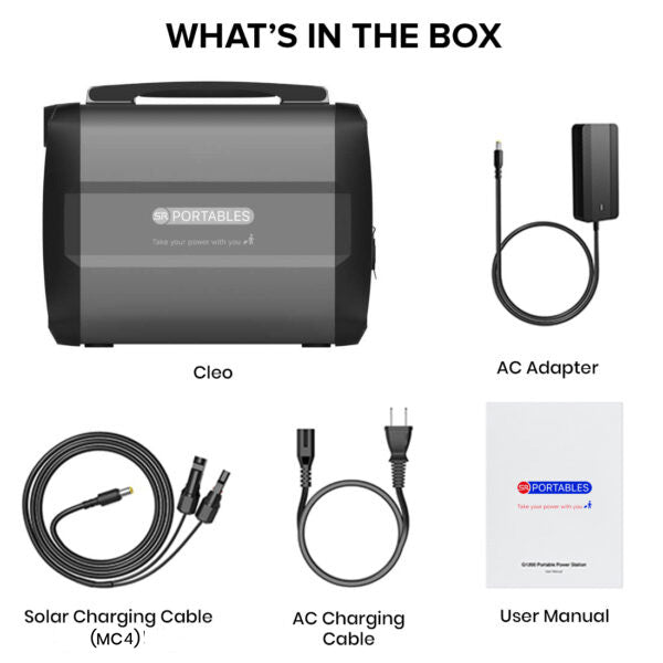 SR Portables Cleo Solar Power Generator, 416Wh Lithium Ion Battery, Hand-held Solar Rechargeable, AC X 2, DC 5V X 4, DC 12V x 2, Type C X 1, 12V Cigarette lighter x 1, Camping, Personal Use (Black)
